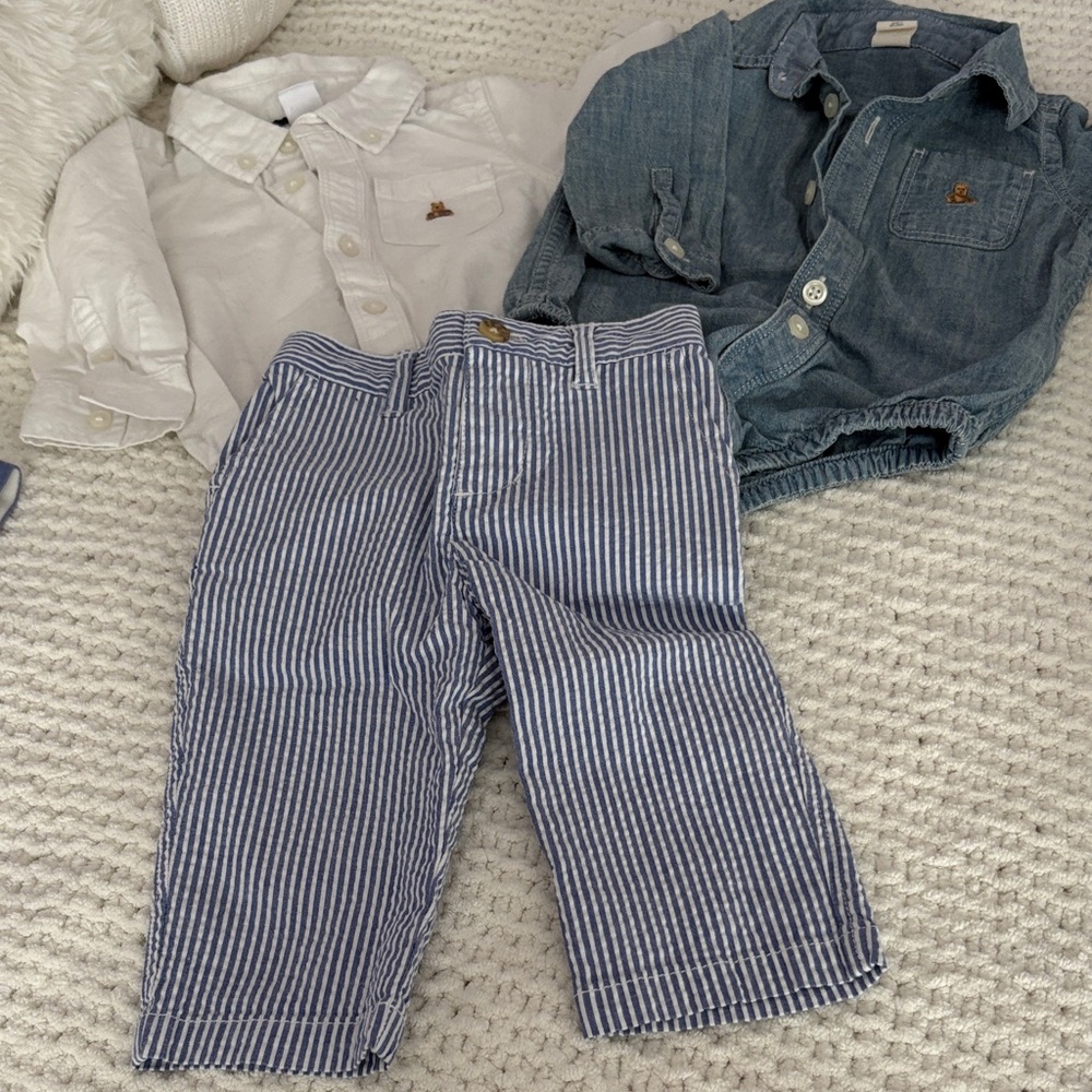 Baby GAP White and Blue  Button Down Shirt Ralph Lauren seersucker pants